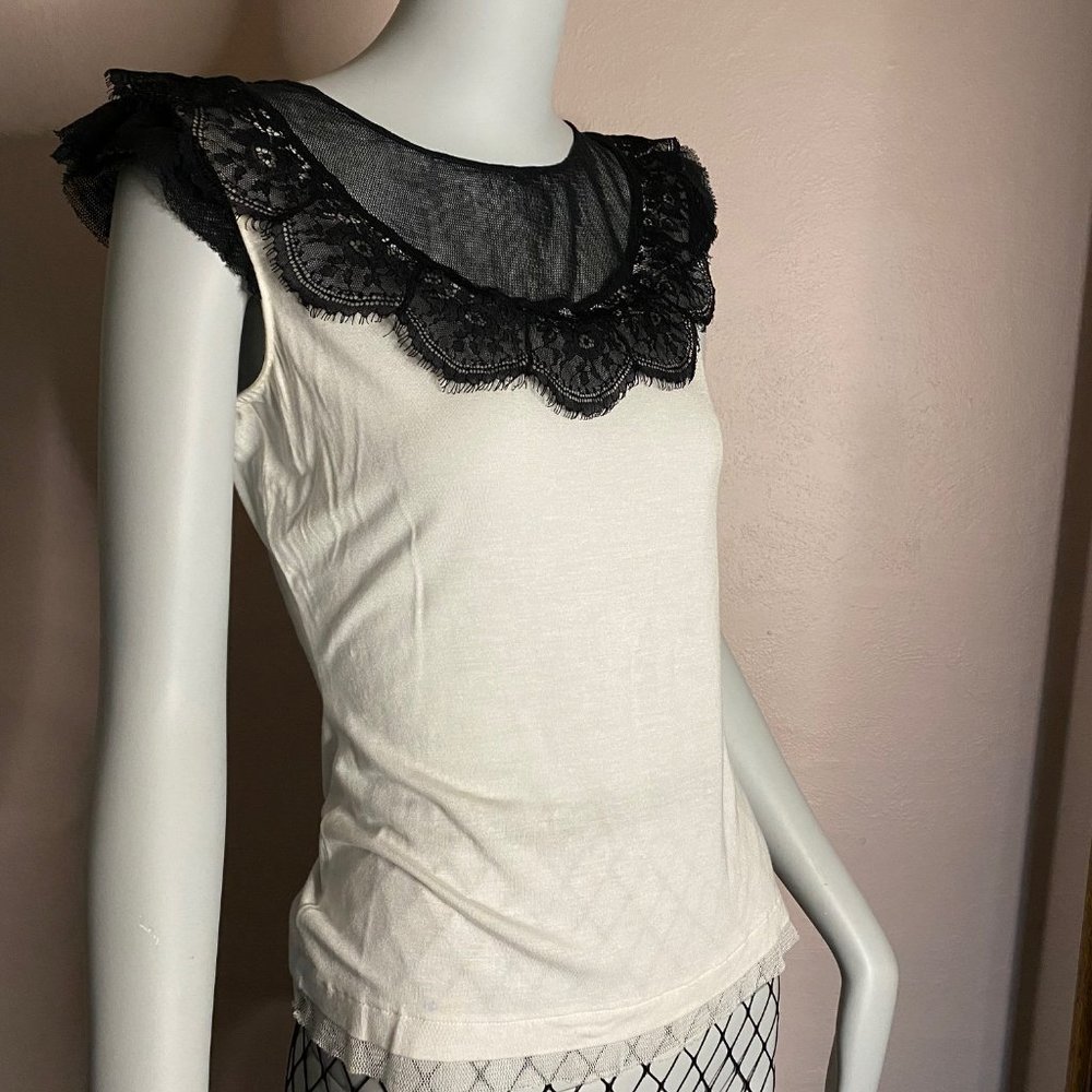 DESIGNER ELIE TAHARI cotton stretch t-shirt lace S